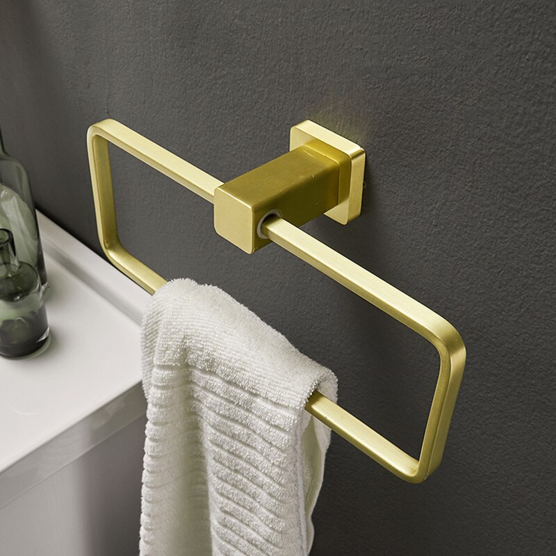Brushed Gold Bathroom Towel Holder Wall Mounted To... – Grandado