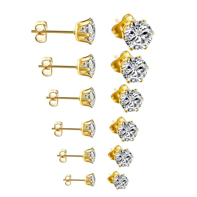 1 Paar Classic Roestvrij Stee Stud Oorbellen Voor Vrouwen Cz Zirkoon Oor Piercing Chirurgisch Staal Oor Sieraden Voor Mannen Jongens vrouwen Meisjes: 2mm / 6 Paw Gold-C