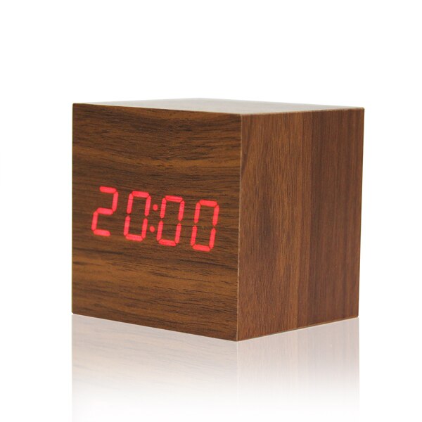 Digital Thermometer Holz LED Alarm Uhr Hintergrundbeleuchtung Stimme Kontrolle Holz retro glühen Uhr Schreibtisch Tabelle leuchtend Alarm Uhren: Braun