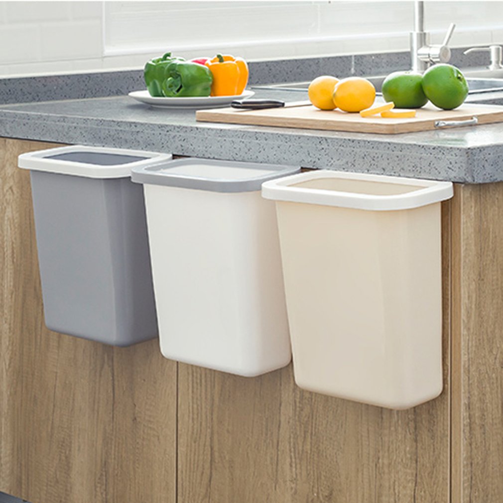 Kitchen Cabinet Door Hanging Waste Bin Trash Can Desktop Bedside Garbage Basket Simple Kitchen Countertop Trash Can