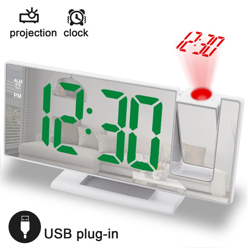 LED Digital Smart Projector Alarm Clock Table Electronic Desktop Clock USB Wake Up With 180° Time Projector Snooze Alarm Clock: A04 With projection