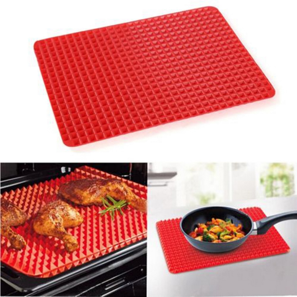 Nonstick Silicone Baking Tray Sheet Thin Pan Baking Pads Mould Easy Method for Oven Red Pyramid Bakeware Kitchen Tools 39*27cm