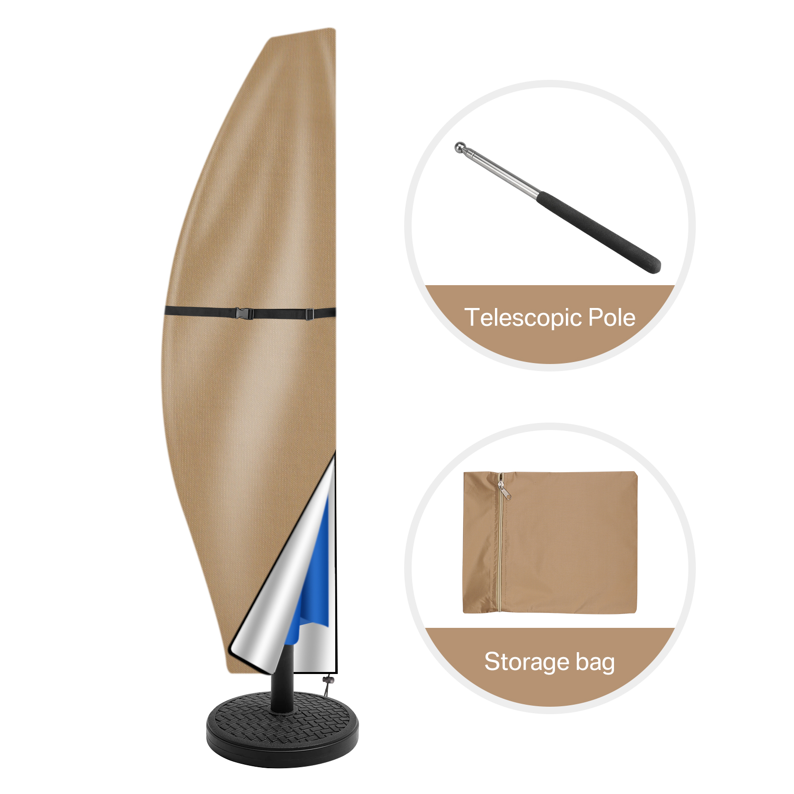 Durable Hanging Banana Style Parasol Cover Patio Umbrella Cover Waterproof Cantilever Offset Umbrella Cover With Sturdy Zipper: M / gold color