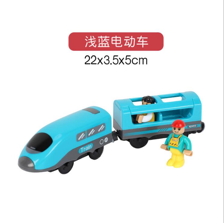 Magnetic RRC EMU train Toy wooden track Brio track combination electric RRC locomotive compatible magnetic train: skyblue