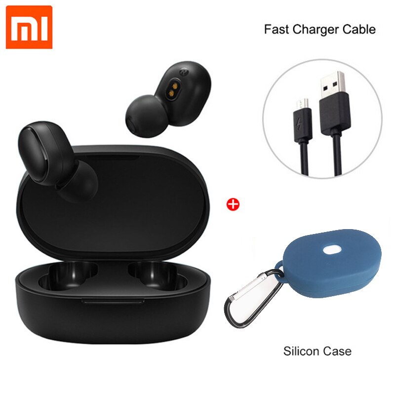 Xiaomi Redmi Airdots TWS Wireless Earphone Handsfree Earbuds Voice Control Bluetooth 5.0 Noise Reduction Tap AI Control: Global Lighblue case