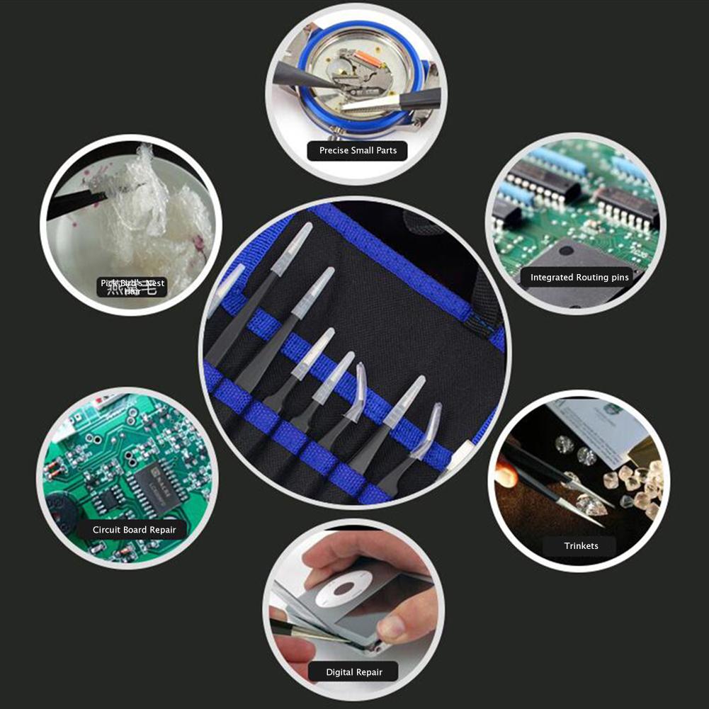 Kit de pince à épiler antistatique d'esd d'acier inoxydable de 9 pièces avec la pointe plate droite incurvée pour réparer des bijoux d'artisanat