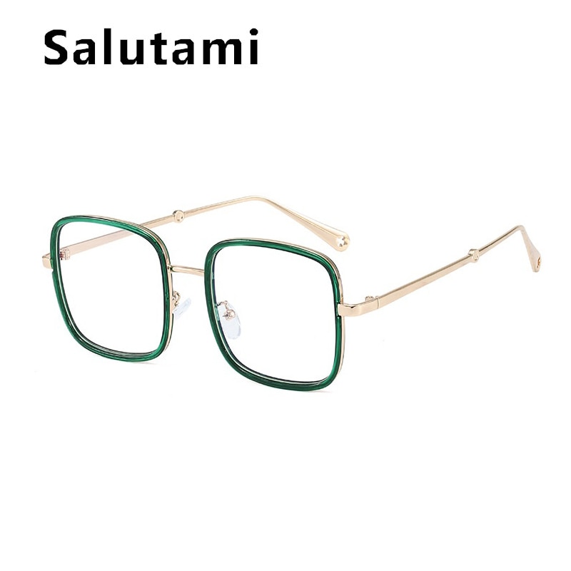 Klare grøn firkantede kvinders briller vintage legering overdimensionerede firkantede briller mænd retro gennemsigtig briller sort lyserøde nuancer store: Grøn klar
