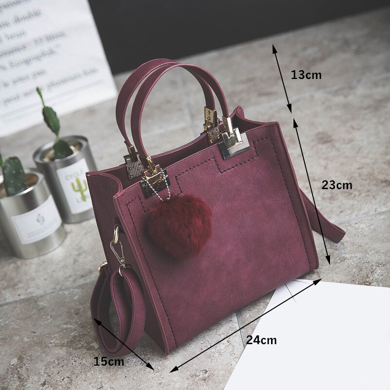 Brand Designers Hangbags For Women PU Leather Hairball Pendant Handbag Lady's Shoulder Messenger Bag For Women Tote Bag