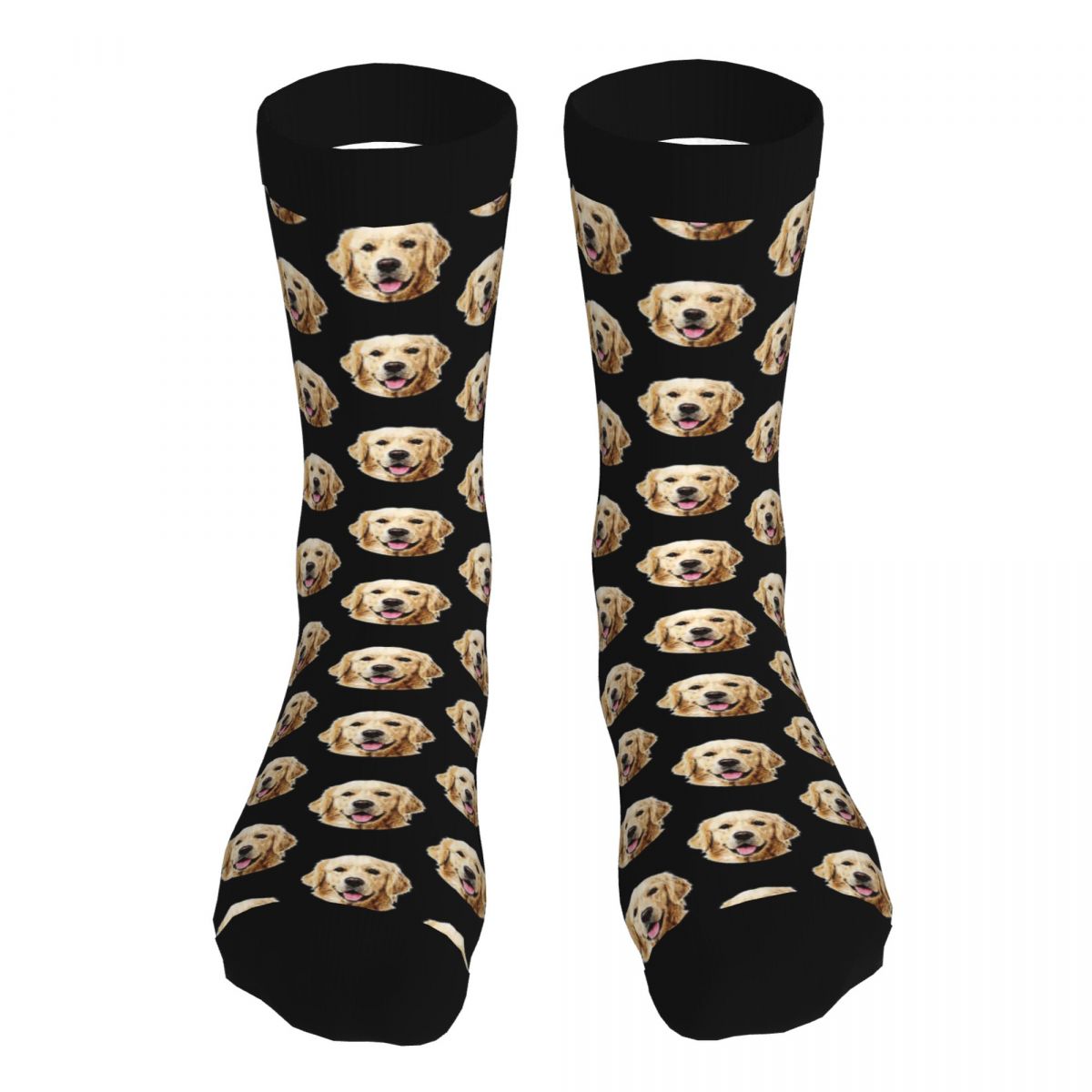 Calcetines divertidos de retrato de cara de Golden Retriever para hombre, ropa de poliéster 90%, calcetines gruesos de tubo medio de perro Humor, otoño: Negro
