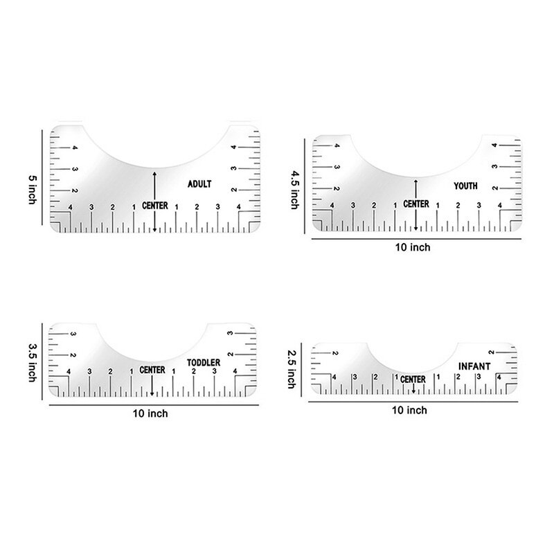 4PCS T-Shirt Ruler Guide Vinyl T-Shirt Ruler Guide Sublimation Designs On T Shirt Vinyl Rulers Guide Size Chart T-Shirts Ruler