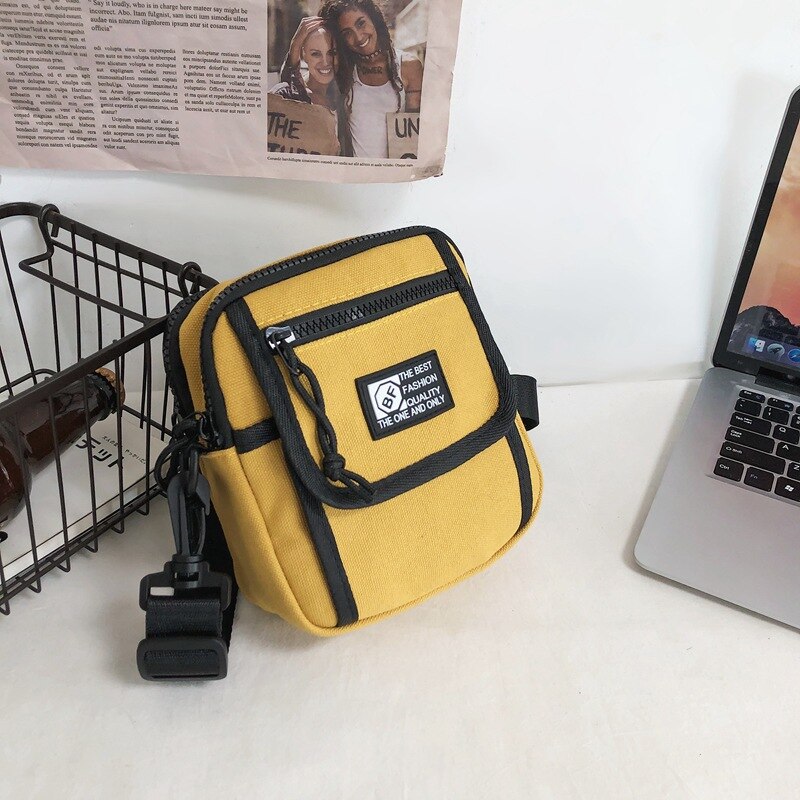 Mannen Vrouwen Student Canvas Schoudertas Straat Kleine Messenger Bag Voor Student Koreaanse Harajuku Unisex Crossbody Tassen Telefoon Portemonnees: YELLOW