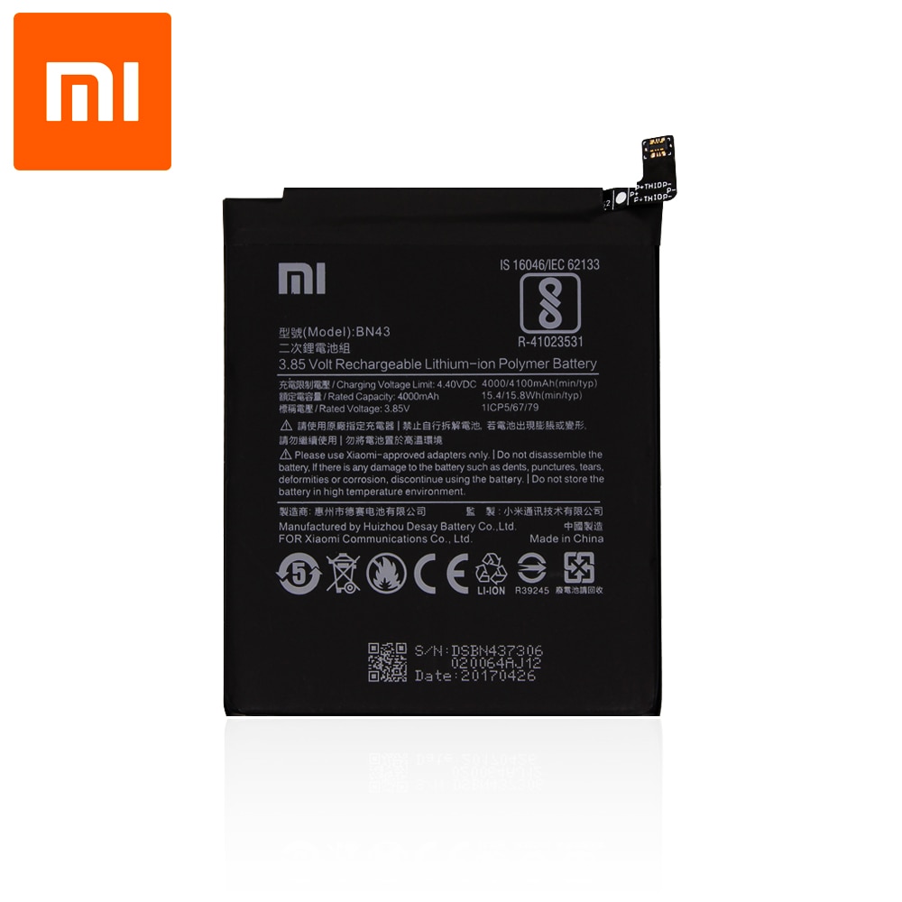 Originele Smartphone Batterij Voor Xiaomi Redmi Note 4X (Azië)/Note 4 Global (Eu) (3.8V, 4000 Mah, BN43)