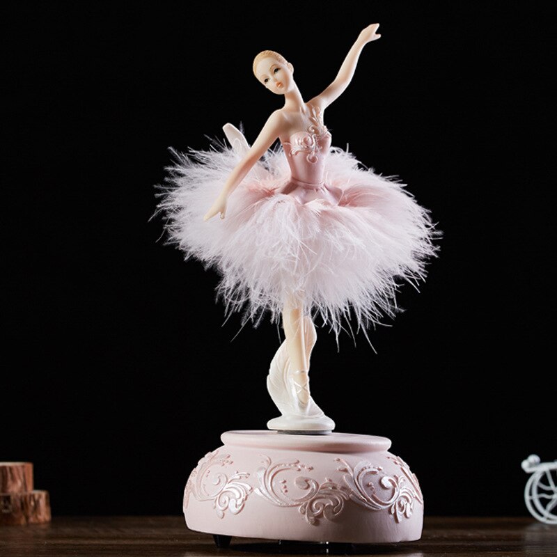 Ballerina Music Box Dancing Girl Swan Lake Carousel with Feather for Birthday Wedding Birthday for Girls Lovely: Pink