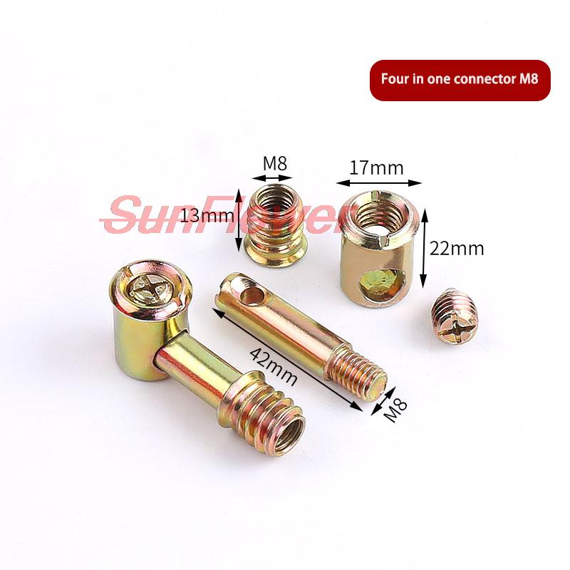Furniture Hardware 4-in-1 Connection Piece Bed 4-in-1 Assembly Piece Hammer Nut Screw Eccentric Wheel Accessories 2PCS: M8