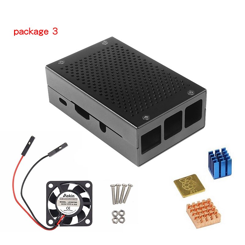 Raspberry Pi 3 Case Cooling Heatsinks Black Silver with Power + heatsink+fan for Raspberry pi 3B/3B+: package 3