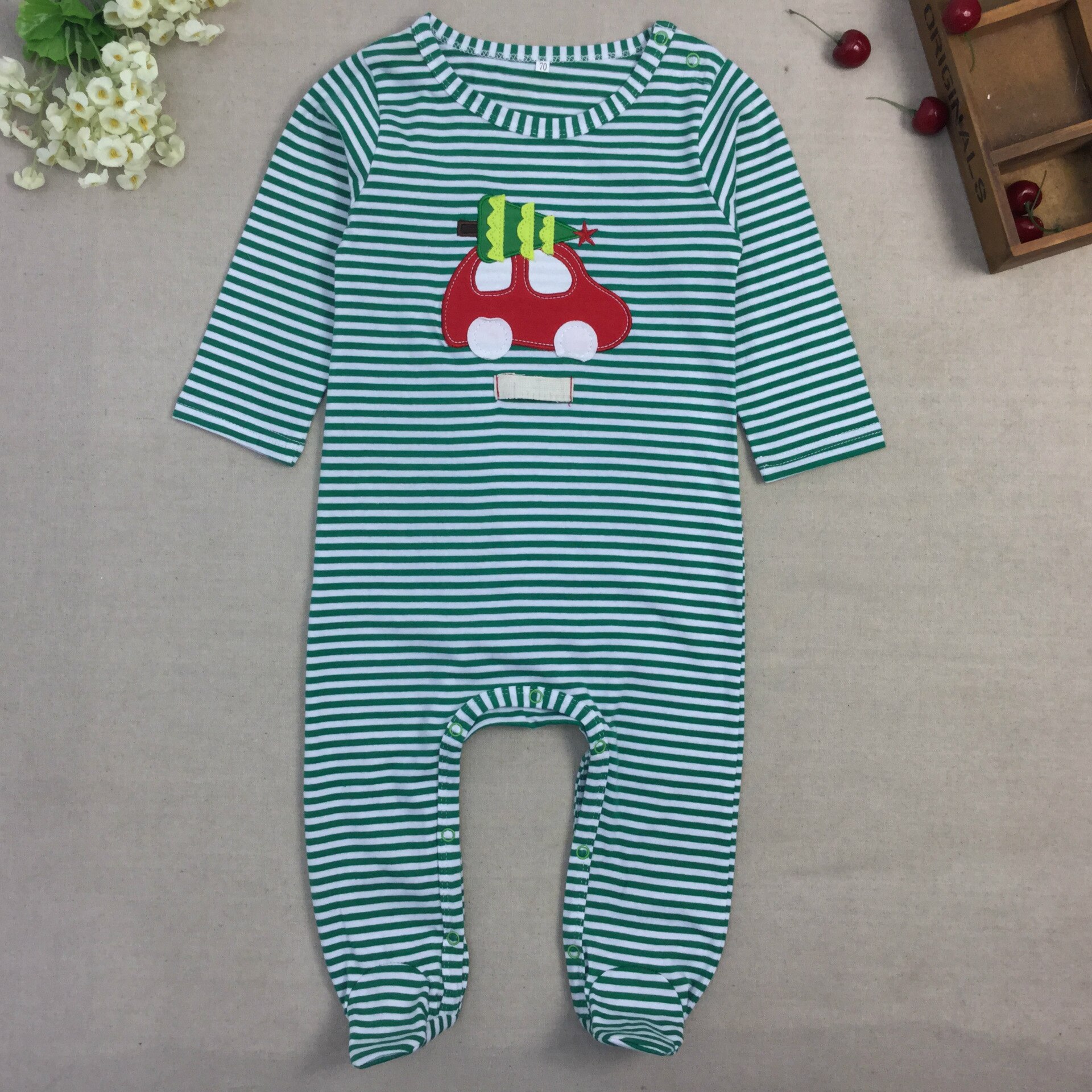 Carter Toddler Baby Boys and Girls Red Car Long-sleeved Striped Baby Jumpsuit