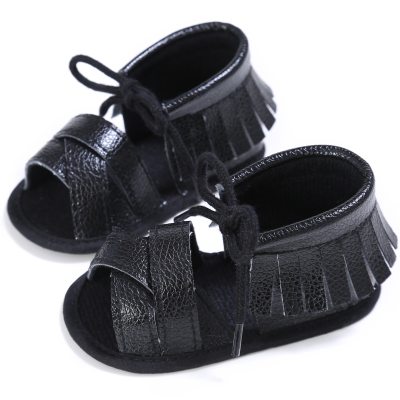 Baby Meisjes Sandaal Zomer Glans Kwastje Zachte Non-slip Schoenen 0-18 M: Black / 2
