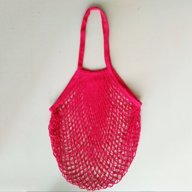 Femmes sac à provisions maille filet chaîne réutilisable pliable fruits stockage sac à main coton fourre-tout Shopping maille filet épicerie sac fourre-tout: rose red