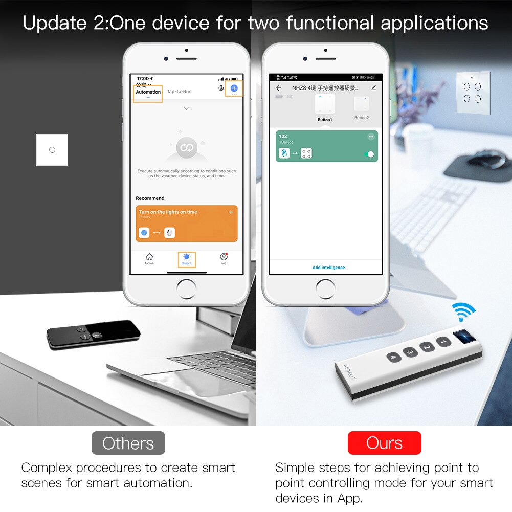 Moes ZigBee smart house Wireless Scene Switch 4 Gang Remote Portable Tuya Zigbee Hub Required No limit to Control Devices