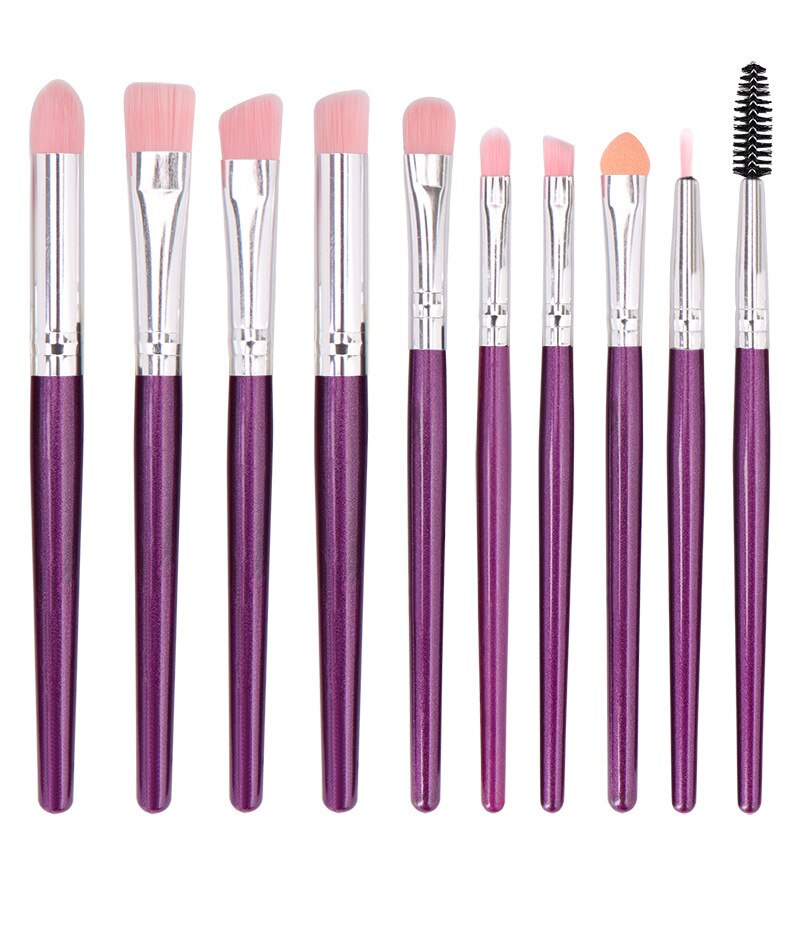 10 pièces maquillage des yeux fard à paupières cils pinceaux ensemble multifonctionnel correcteur réparation capacité fondation beauté brosse outils: purple and silver