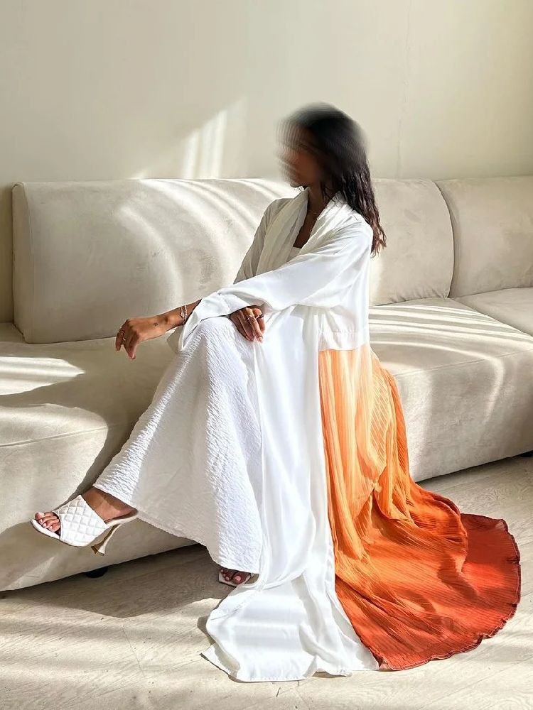 Ramadan Open Chiffon Kimono Abaya Damen Dubai Kaftan Moslim Jas Gebed Kleding Vrouwen Djellaba Kebaya Gewaad Femme Musulmane