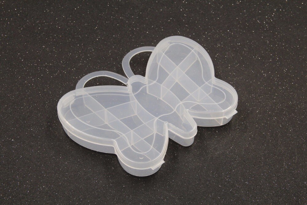 6 grilles Transparent en plastique bijoux accessoires boîte de rangement support organisateur papillon forme perles étui de transport