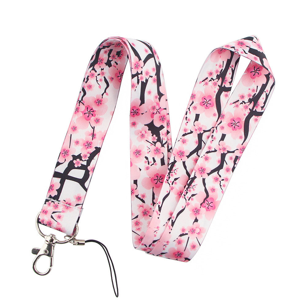 Lanière porte-clé USB à fleurs roses pour téléphone portable, porte-Badge, carte d&#39;identité, cordon, accessoires, ruban