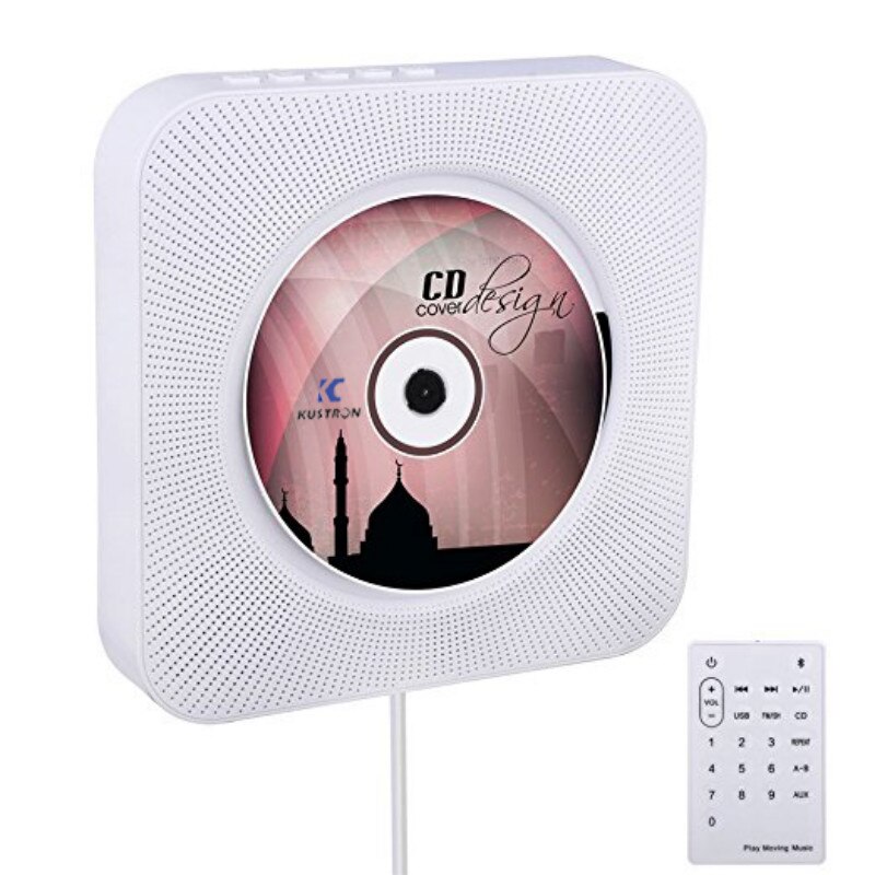 Wall Mountable CD Player Bluetooth HiFi CD Music Player With Remote Control FM Radio USB MP3 3.5MM Headphone Jack: white USPlug