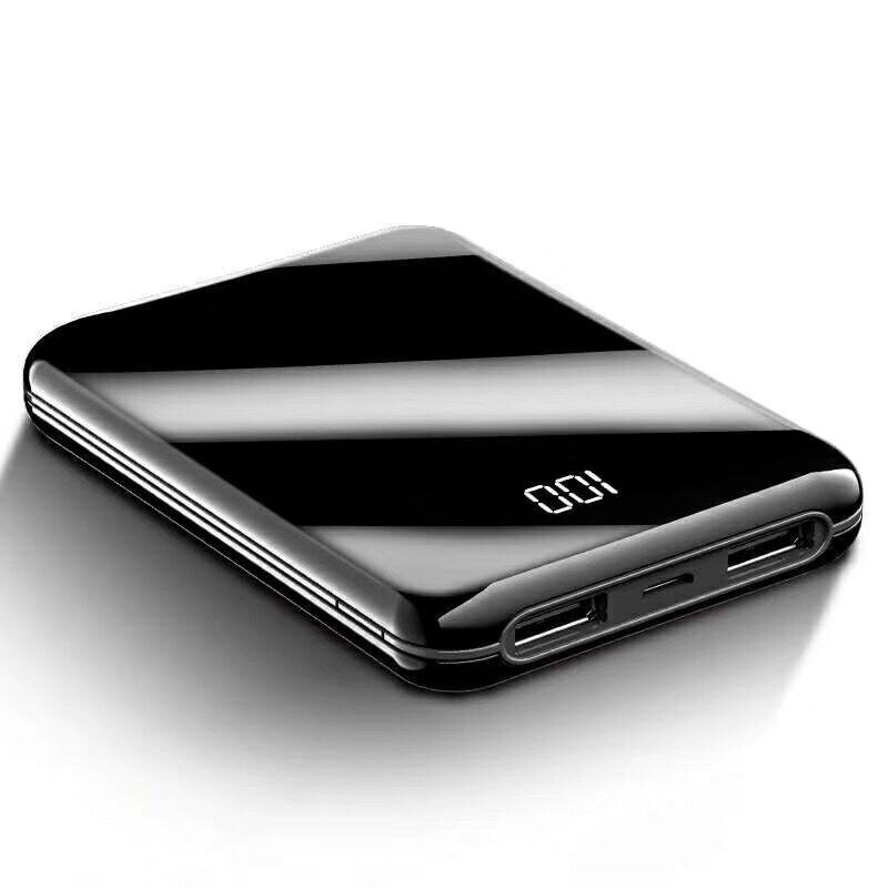 Power Bank 30000mAh Mini Mirror Screen Digital Display Portable Phone Battery Ultra-thin Power Bank Outdoor Travel Charger: Black