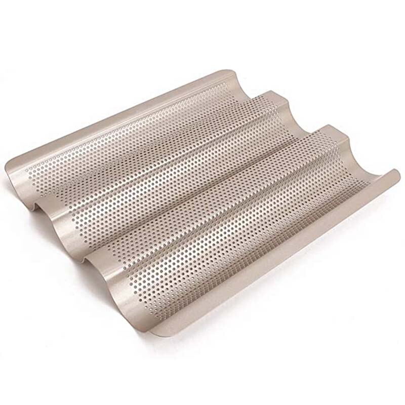 Golden Wave Baking Tray French Bread Baking Mold Bread Practical Cake Baguette Mold Pans 3 Groove Waves Bread Baking Tools Gold