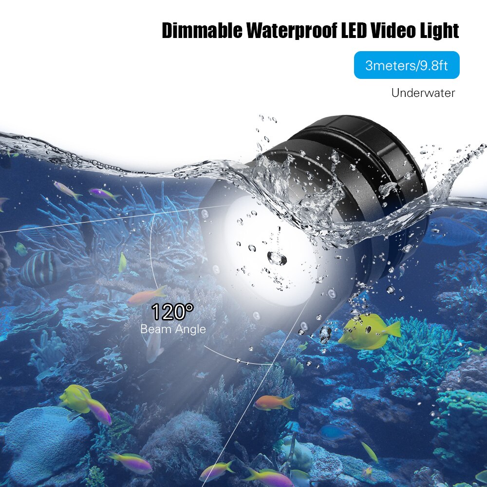 Mini lâmpada de vídeo led ajustável, à prova d&#39;água, 5600k cri 95 + para gopro 7/6/5, suporte para fotografia, mergulho subaquático