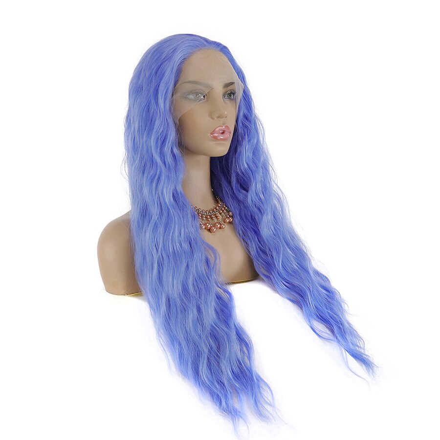Blue Blonde Long Wave Synthetic Front Lace Wig for Woman 26in Free Part Natural Hairline Wigs for Cos Party Daily Wear