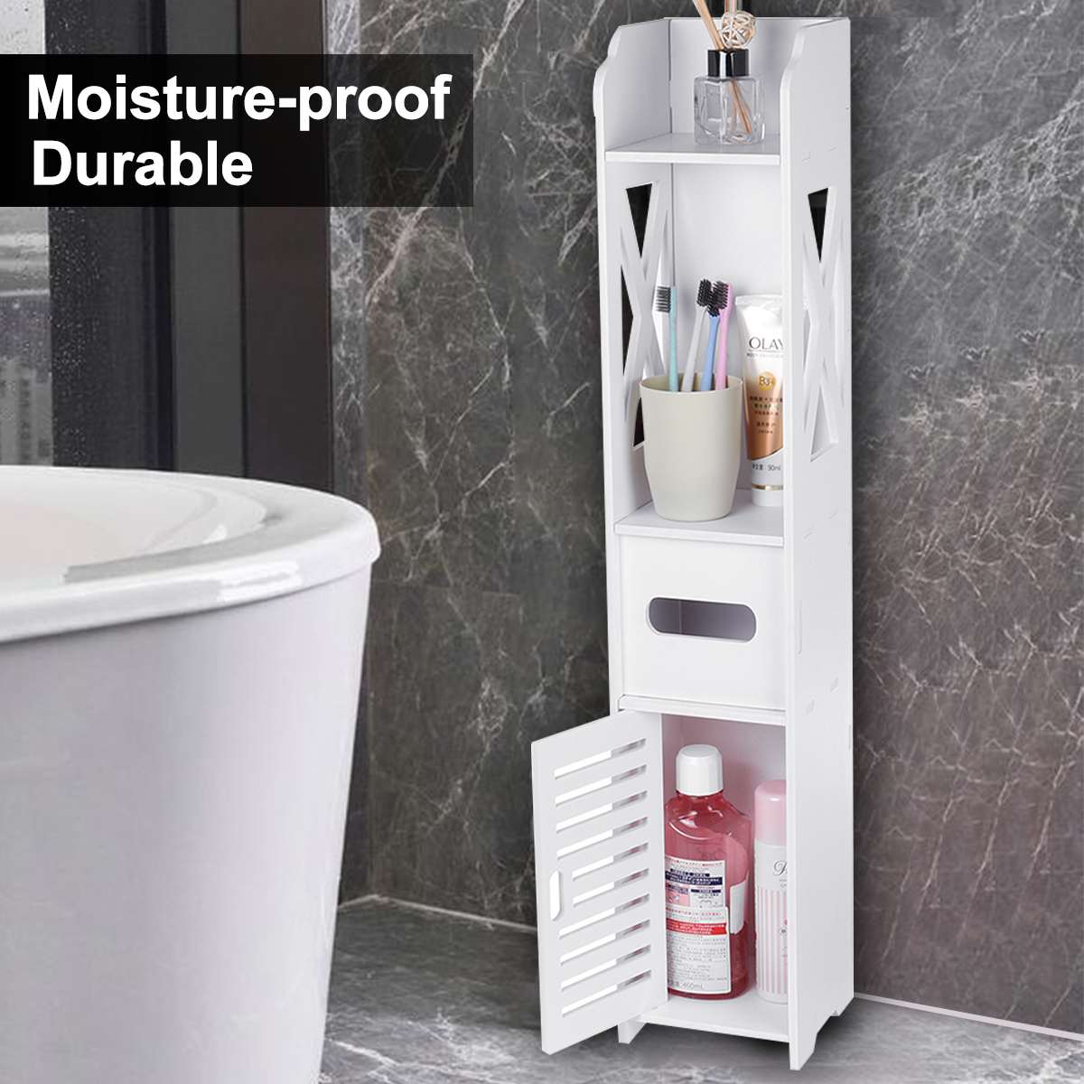DIY Small Bathroom Toilet Storage Cabinet Waterproof Organizer Vanity Floor Standing Rack Washbasin Shower Corner Sundries Shelf