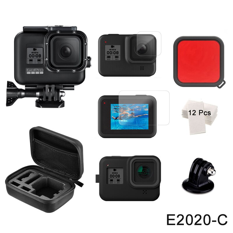 Black 60M Waterproof Housing Case for GoPro Hero 8 Black Dive Protective Underwater Diving Cover for Go Pro 8 Accessories: E2020-C