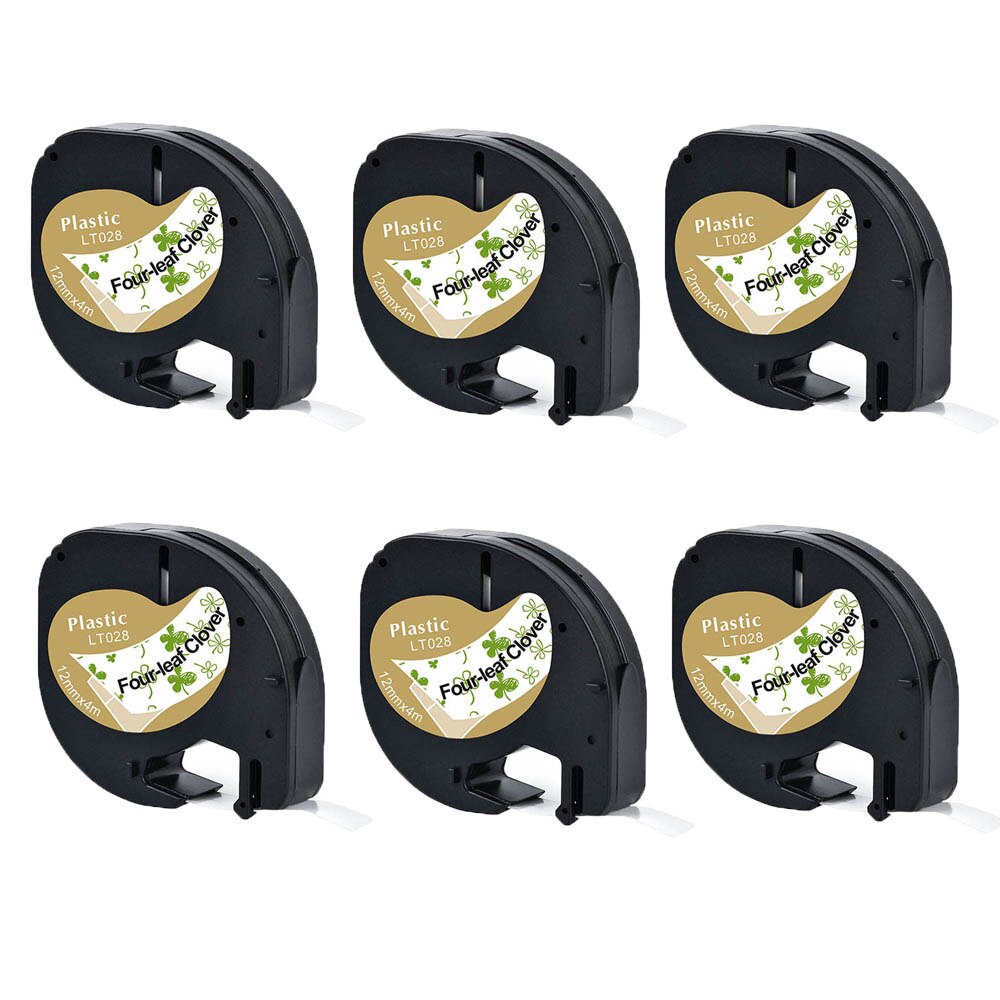 6Packs 91201 Etiketten Compatibel Voor Dymo Letratag Label Marker Plastic/Papier Refill Tapes 91200 Voor Dymo LT100H LT100T printer: Four-leaf Clover