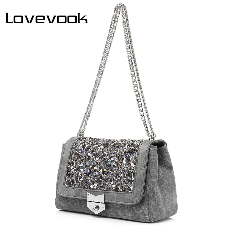 Lovevook Keten Schoudertas Vrouwelijke Mode Canvas Handtassen Vrouwen Bekende Merken Messenger Bags Met Diamanten