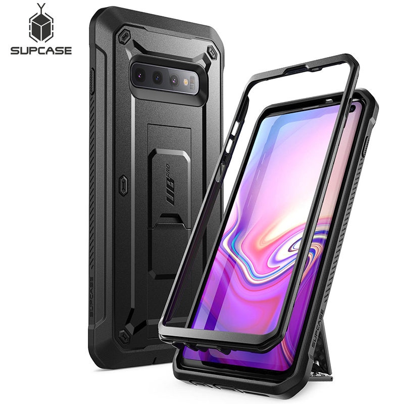 Para samsung galaxy s10 caso 6.1 polegadas supcase ub pro corpo inteiro áspero coldre kickstand caso sem embutido protetor de tela