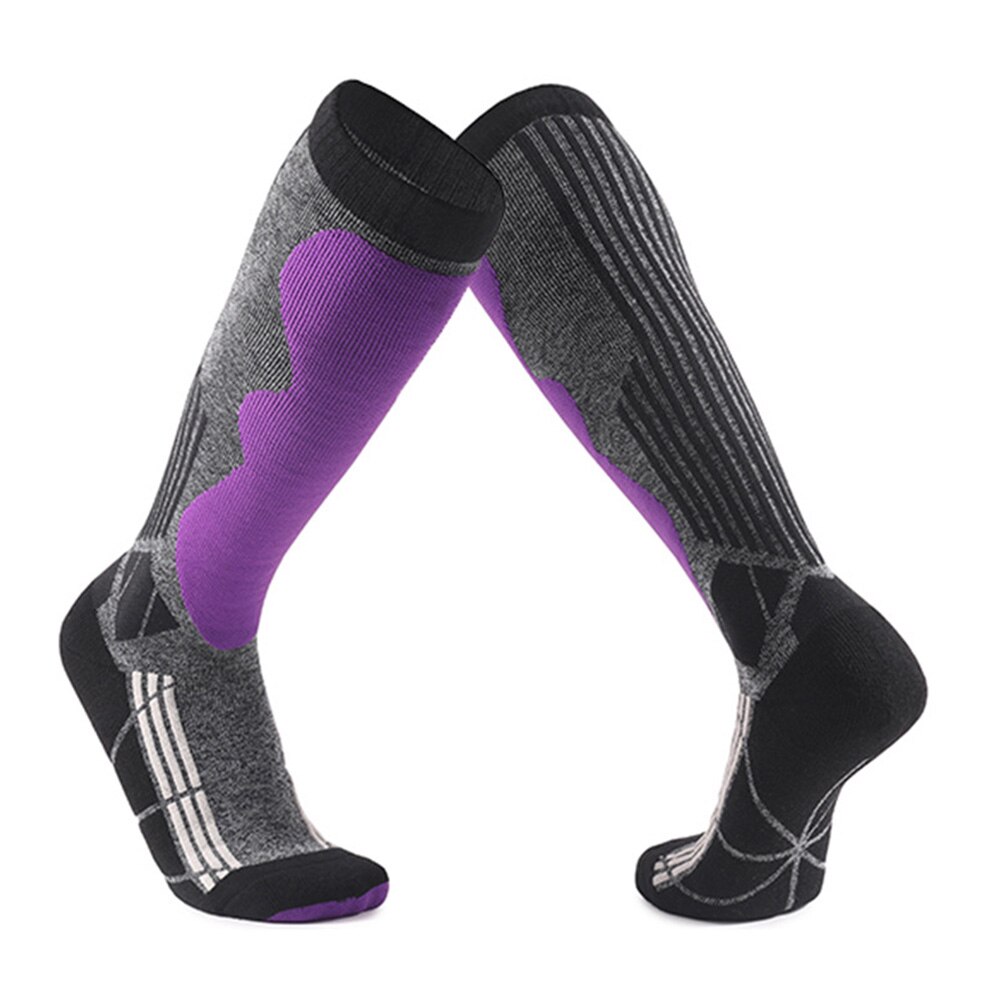 Men Women Cushion Sweat Wicking Outdoor Hiking Warm Thermal Cold Weather Long Hose Thick Winter Sports Knee High Ski Socks: Purple