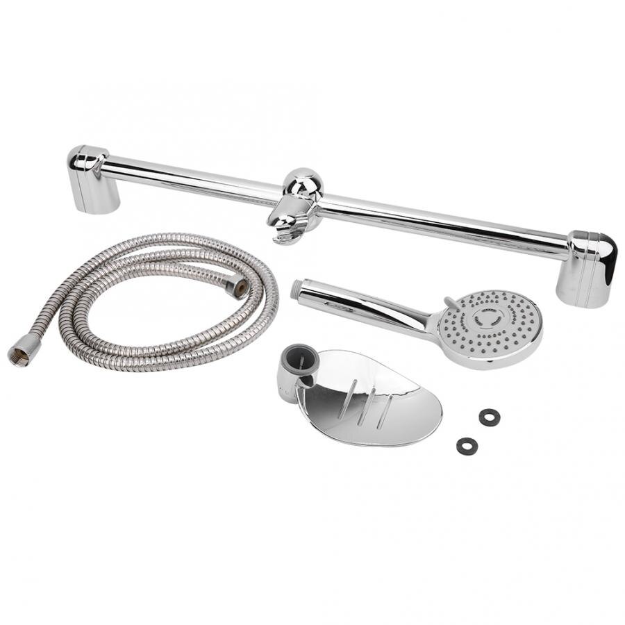 Stainless Steel Chrome Shower Head Riser Rail Sliding Bar Set Height Adjustable Handheld Shower Head Metal Hose Assemble Kit