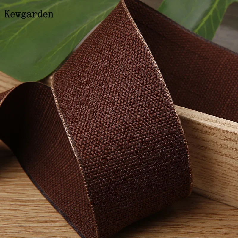 Kewgarden 40mm 1,5 "cinta de lino y algodón DIY lazos para el cabello accesorios de costura cinta hecha a mano manualidades 10 yardas: Café