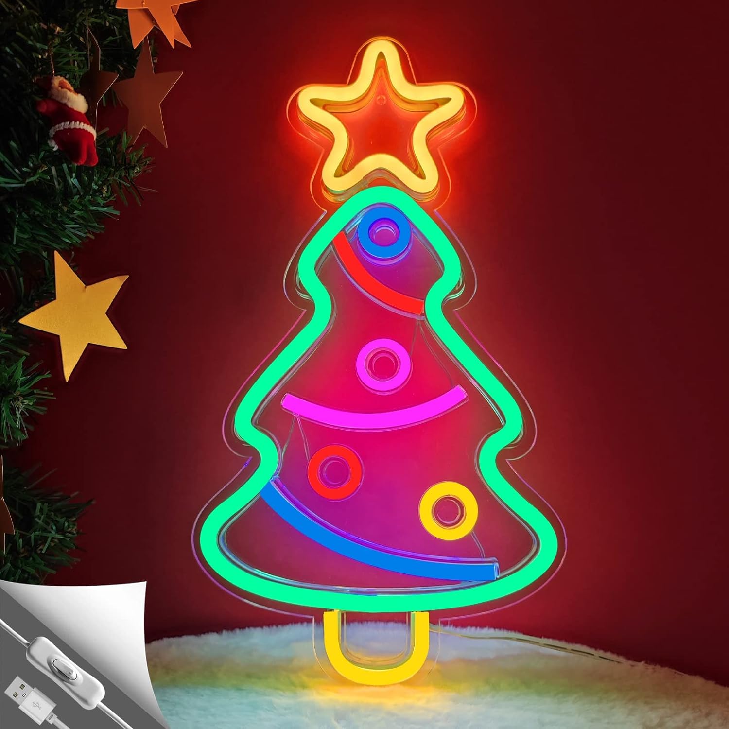 Letrero de neón para árbol de Navidad, luz LED para dormitorio, habitación, cueva de hombre, Bar de cumpleaños, de boda, decoración del hogar,