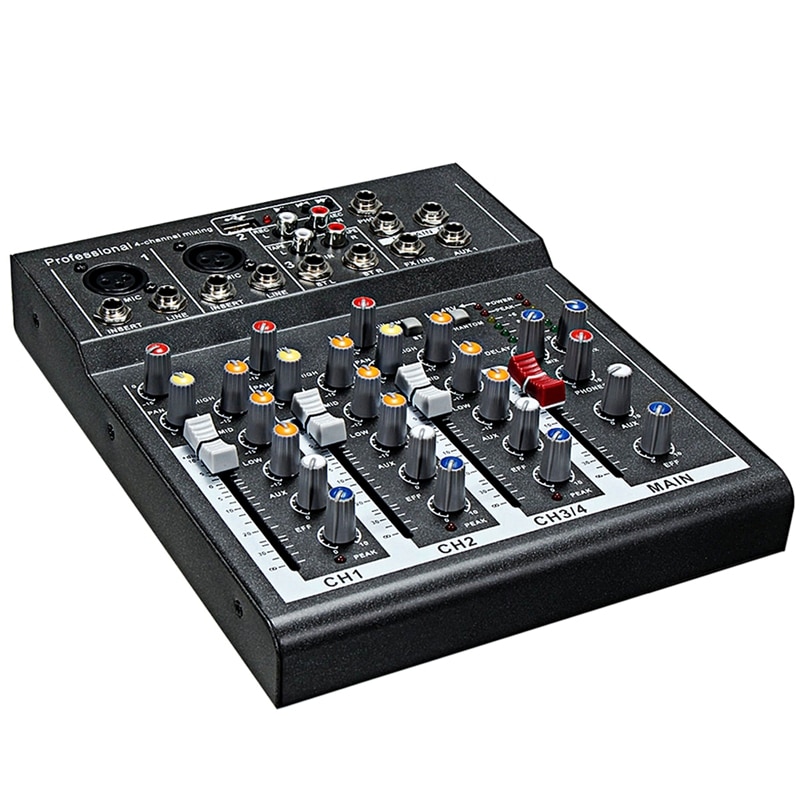 Mini Portable Audio Mixer with USB DJ Sound Mixing Console MP3 Jack 4 Channel Karaoke 48V Amplifier for Karaoke KTV Match Party