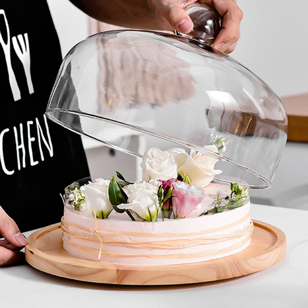 Cake Plate with Glass Dome Wood Cake Tray with Cover for Home Kitchen Baking Acacia Wood