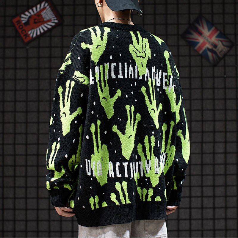 Streetwear Gebreide Trui Mannen Brand Gebreide Harajuku Alien Hip Hop Mannen Truien Kleding Trui Oversized Truien