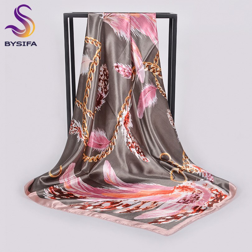 [Bysifa] Herfst Winter Dames Sjaals Accessoires Vrouwen Grote Zijde Vierkante Sjaals Wijn Rood Paisley Moslim Islamitische sjaal: grey pink