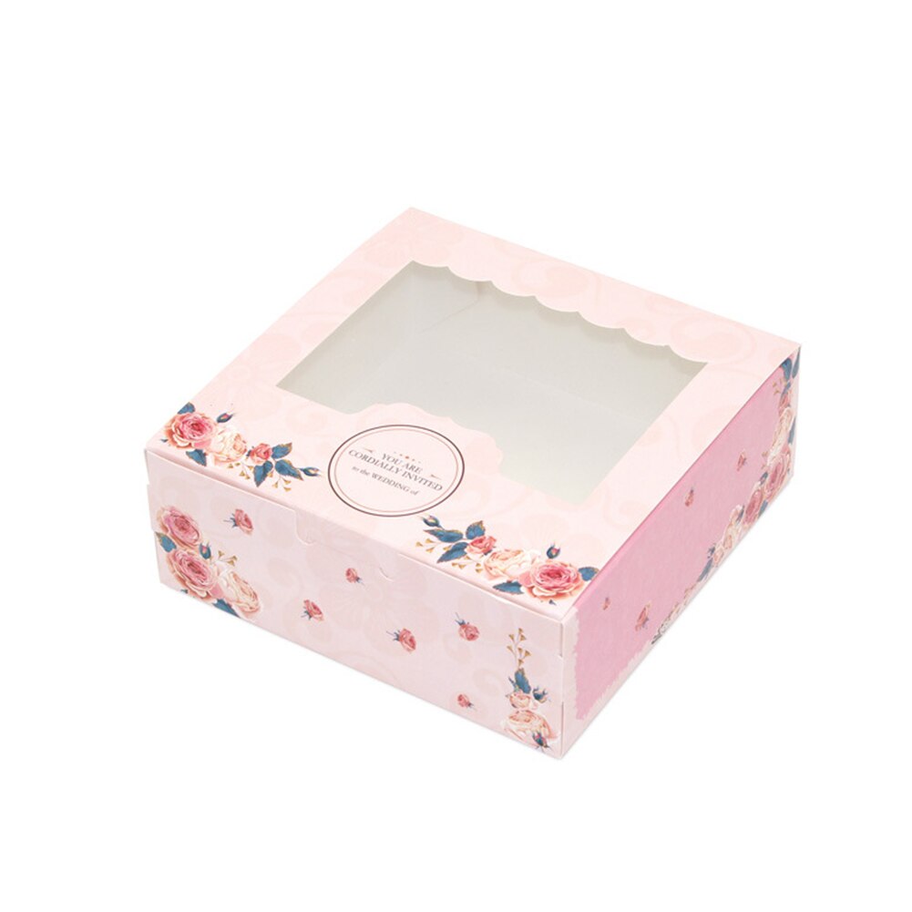 10 Pcs Box Party Foldable With Window Candy Rose Cute Packaging Multi Purpose Cupcake Wedding Cookies Easy Assemble Paper: L