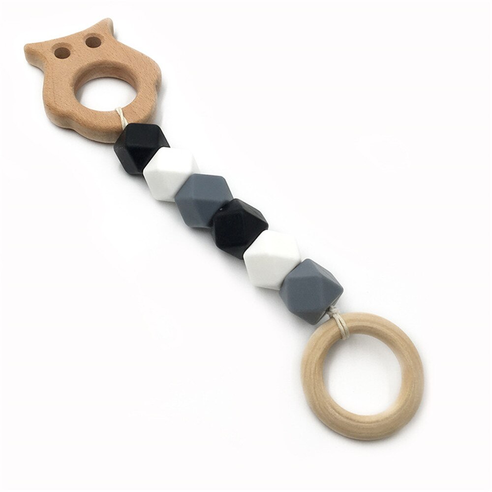 Mordedor de madera para bebé, juguete con cuentas de dentición con de ganchillo de zorro, erizo, elefante, pájaro, juguete para niños, pulsera con cadena para dentición: 7