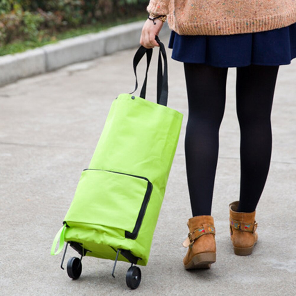 Folding Shopping Cart Bag Portable Grocery Tote Pulling Wheel Market Trolley Folding Pull Cart Trolley Bag Shopping Cart Bag