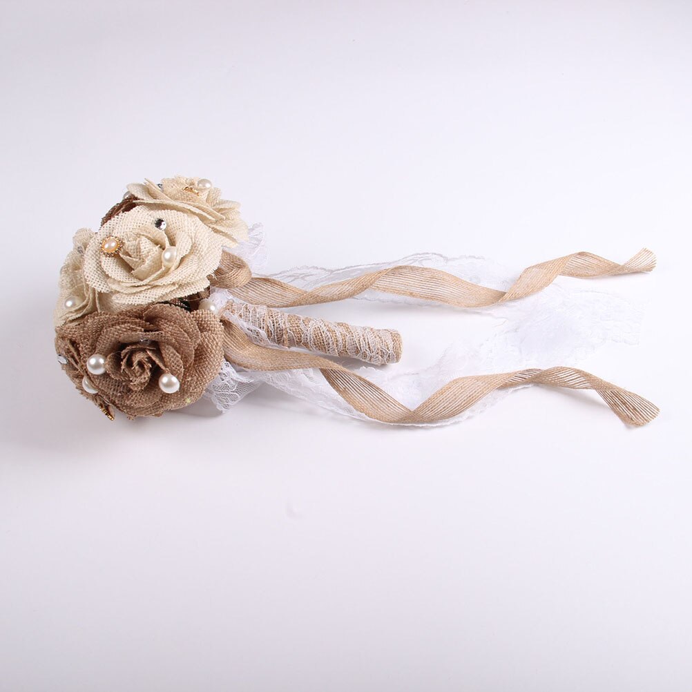 Rustieke Bruiloft Boeket Jute Bloem Boeket Kant en Parels