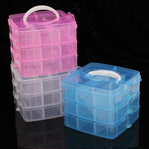 1Pc 3 Layer 18 Grid Removable Dividers Storage Box Plastic Transparent Jewelry Beads Earring Organizer Container
